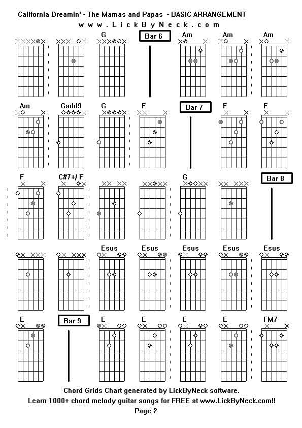 Chord Grids Chart of chord melody fingerstyle guitar song-California Dreamin' - The Mamas and Papas  - BASIC ARRANGEMENT,generated by LickByNeck software.